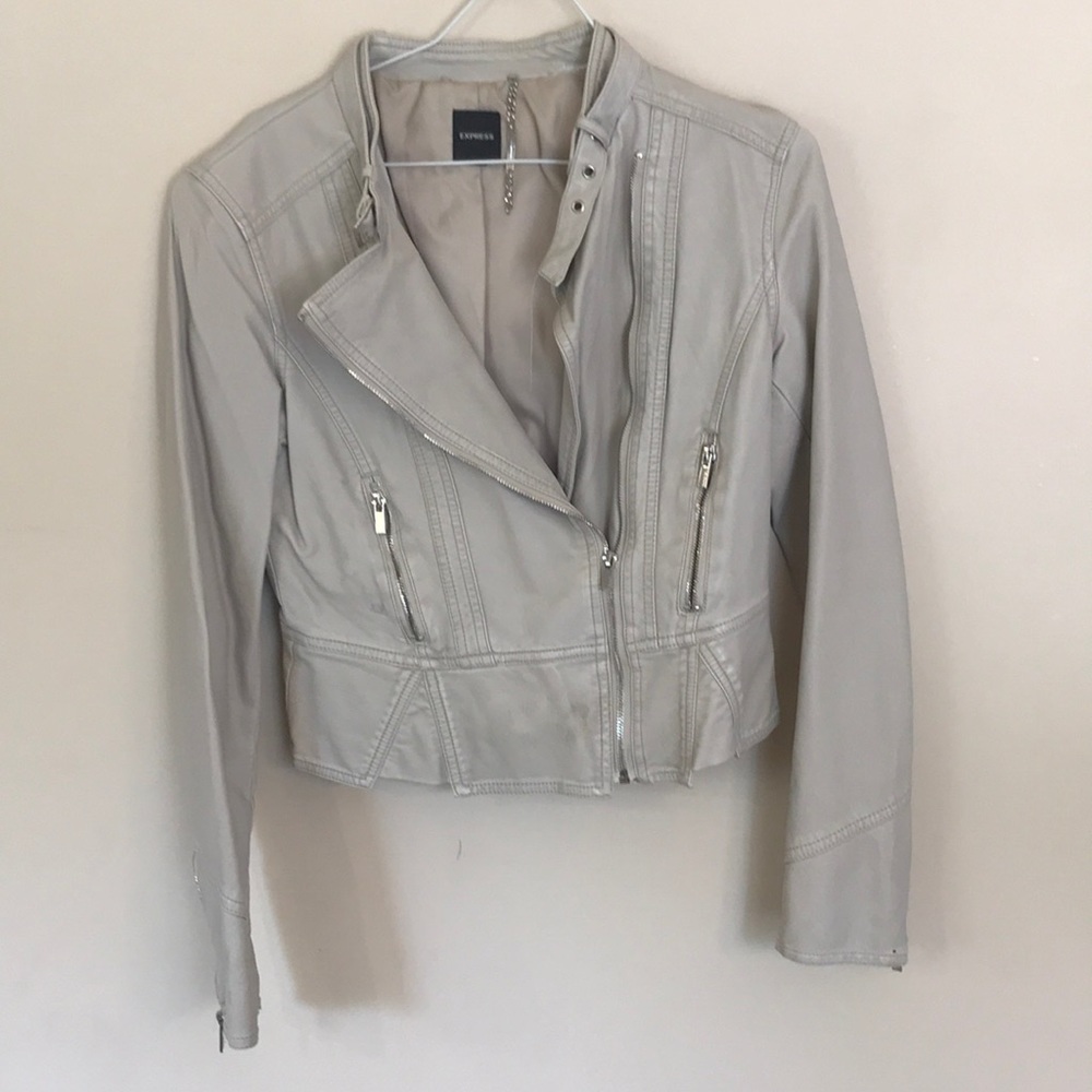 Small faux-leather Express jacket.